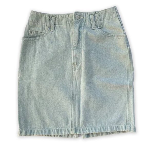 Vintage 90s Lizwear Petite Light Wash Jean Denim Mini Skirt - Picture 1 of 11